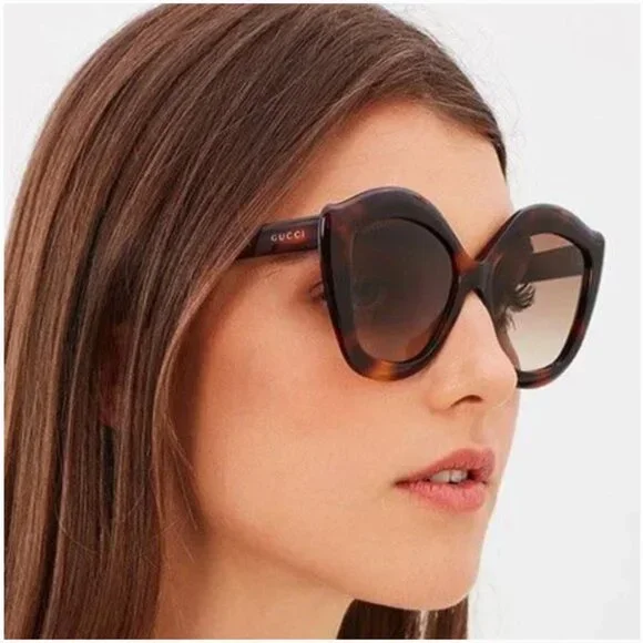 Designer Gucci Oversized Cat Eye Havana Sunglasses - New display picture 2